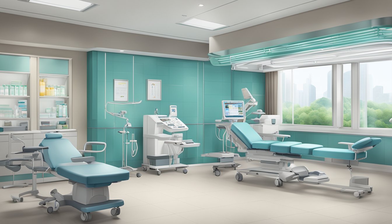 A modern clinic interior with medical equipment and comfortable seating, showcasing the expertise of Dr. Ching Min Er, a trusted cardiologist at Tan Tock Seng Hospital