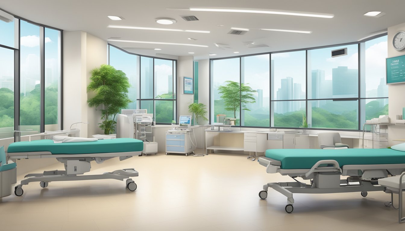 A modern hospital clinic with signage "Clinic 3A" at Tan Tock Seng Hospital. Contact info for Dr. Ching Min Er, SG Cardiologist