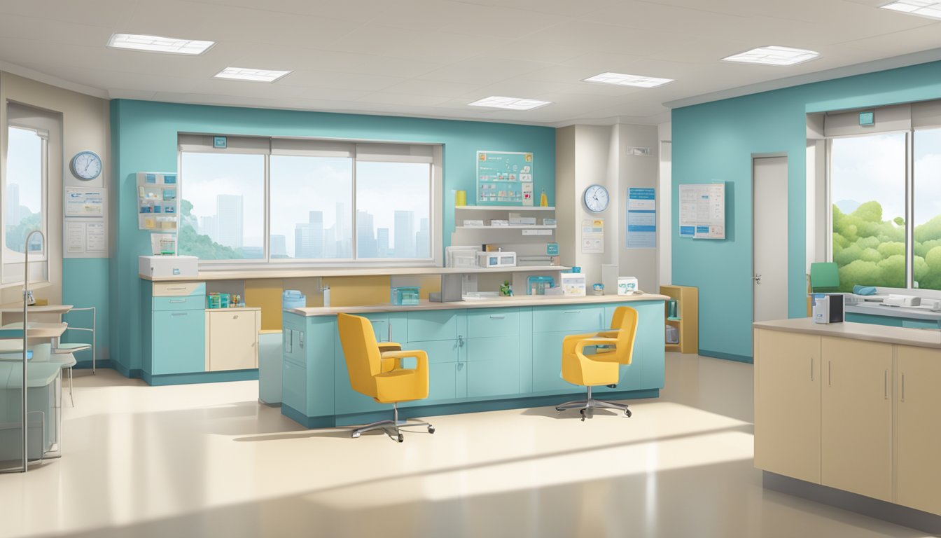 A modern clinic with a cardiology and pediatric focus, featuring the name "Dr Chan Kit Yee - SBCC Baby & Child Clinic" prominently displayed