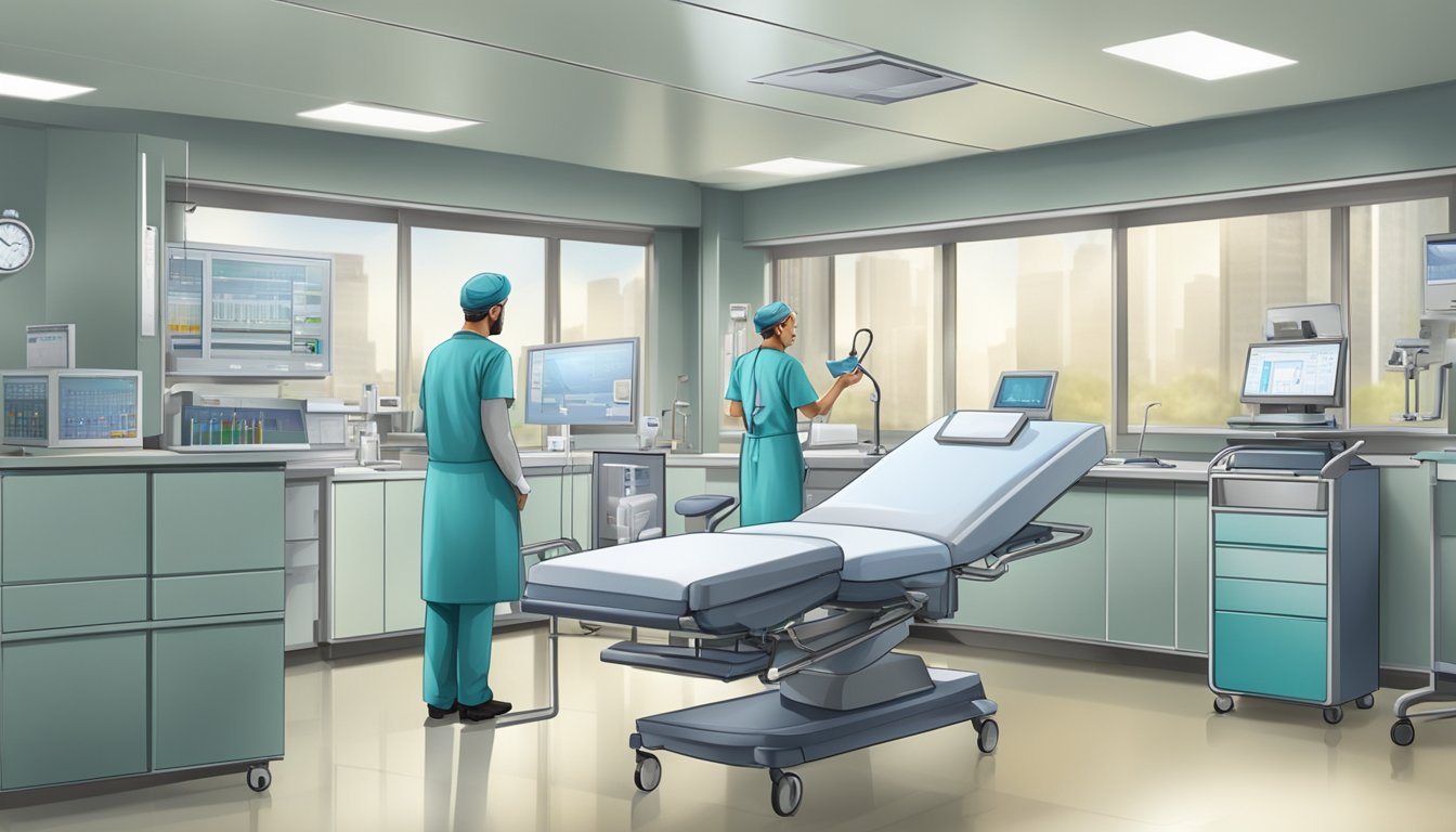 A cardiologist in a hospital setting, with medical equipment and a professional environment