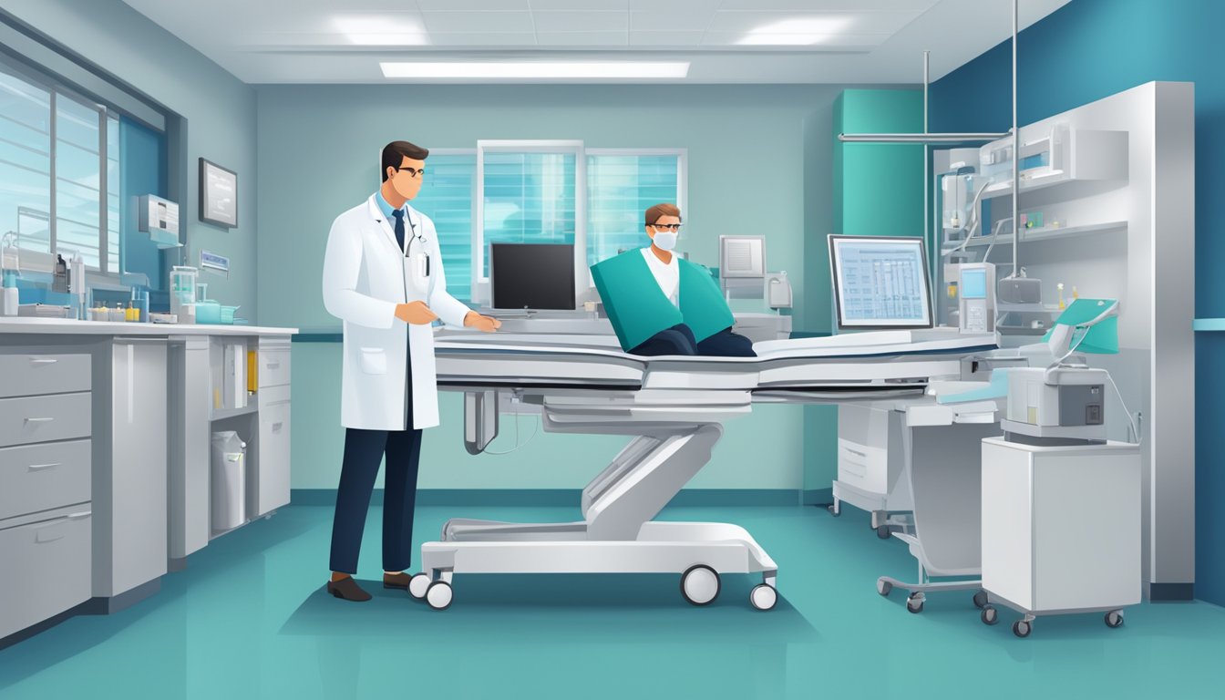 A cardiologist in a hospital setting, with medical equipment and a professional environment