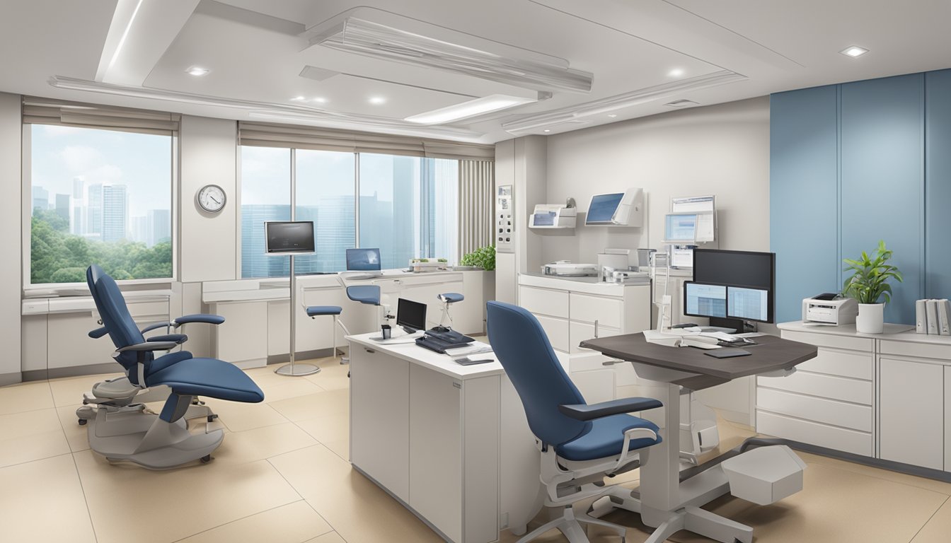 A modern, sleek clinic with the name "Dr Tan Ko Beng Julian - The Heart Specialist Clinic Pte Ltd | SG Cardiologist" prominently displayed