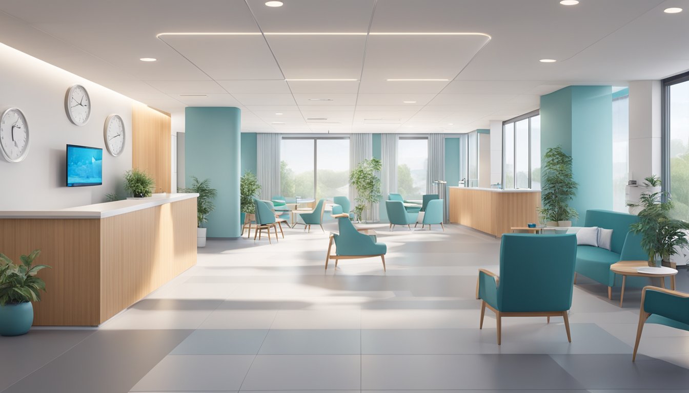 A modern, spacious cardiovascular clinic with state-of-the-art equipment and a welcoming reception area