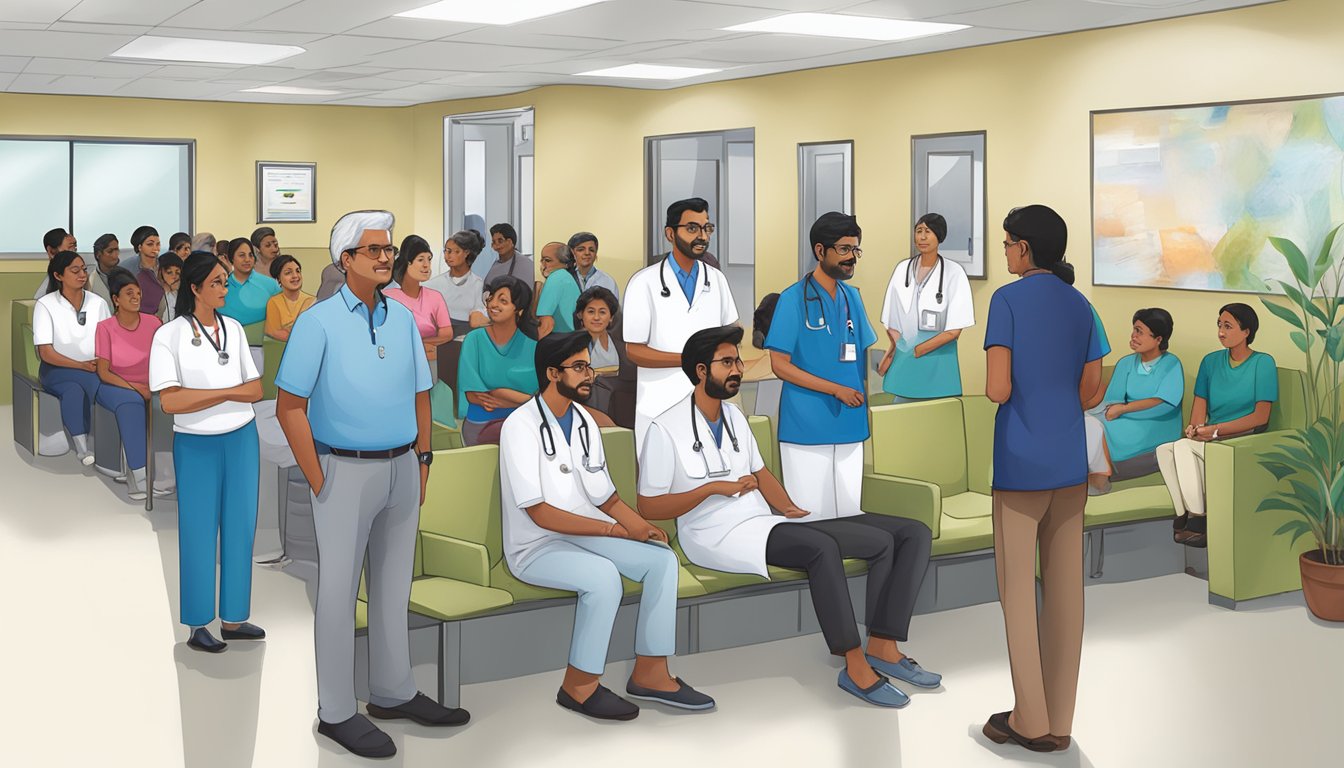 The bustling reception area at Lifeline Heart Centre, with patients waiting to see Dr. Jayaram Lingamanaicker, the renowned cardiologist