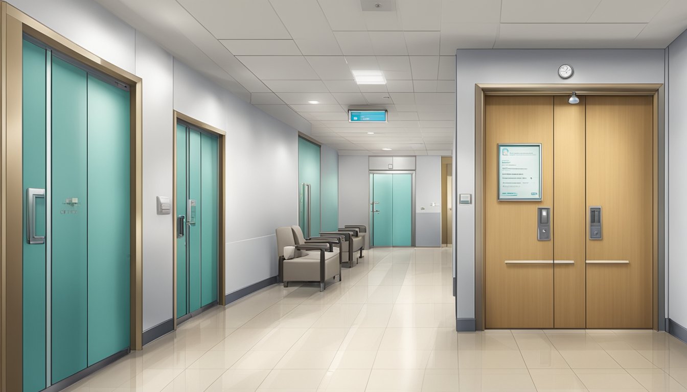 A modern hospital clinic with Dr. Chung Kwai-Kuen Irene's name on the door, located in Tan Tock Seng Hospital