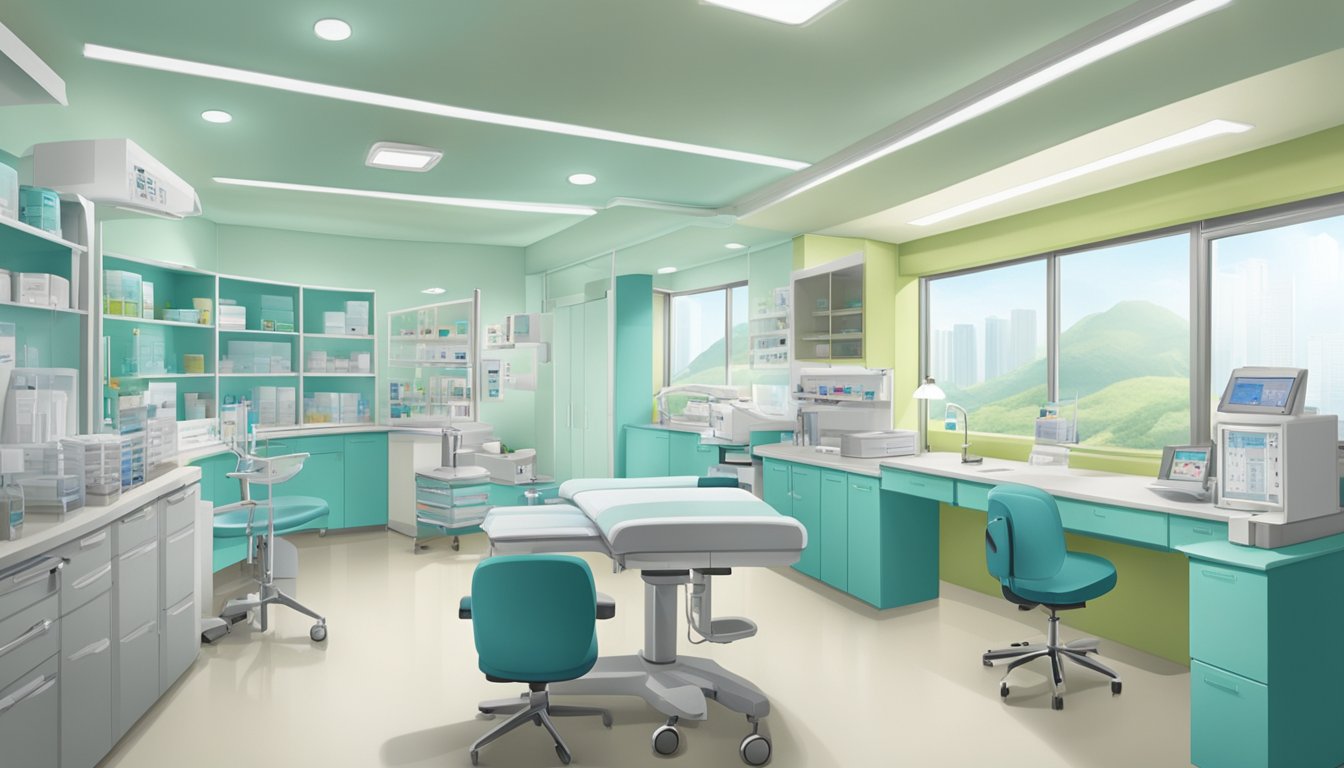 Dr. Huang Wenjie's clinic at Tan Tock Seng Hospital. Bright, modern, and organized with medical equipment and charts