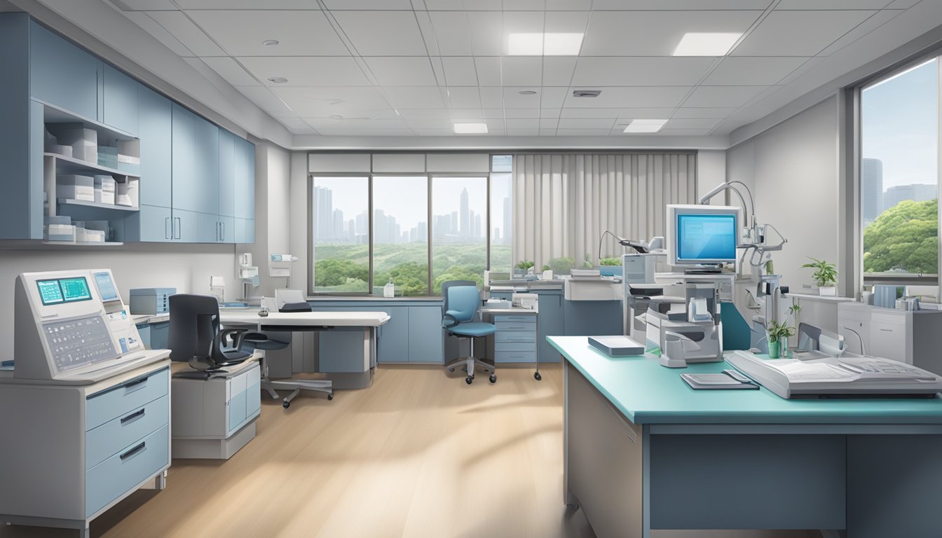 A cardiologist's office at Tan Tock Seng Hospital, with medical equipment and a professional setting