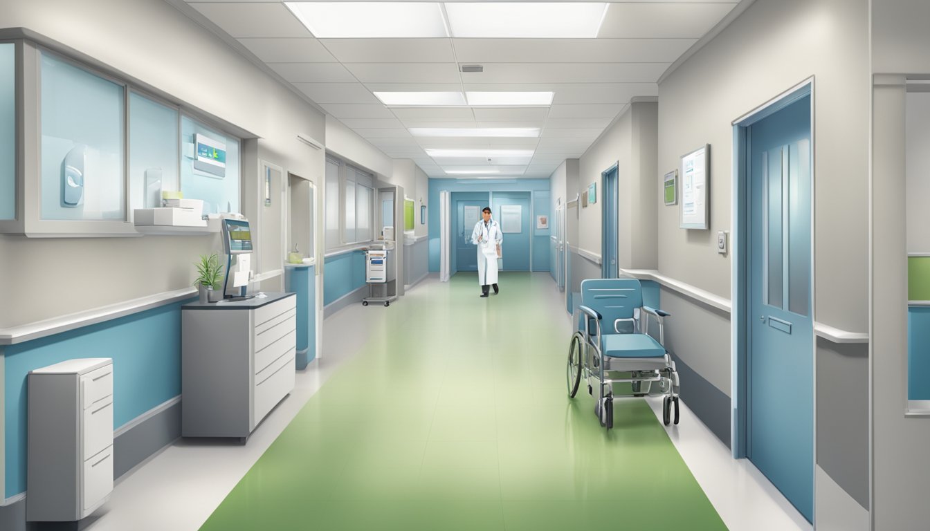 A bustling hospital corridor with signage for Clinic 3A, showcasing a professional and welcoming environment for cardiology care