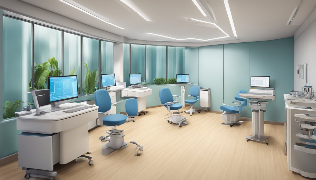 A modern, spacious cardiology clinic at Raffles Specialist Centre, with state-of-the-art equipment and a calming, professional atmosphere