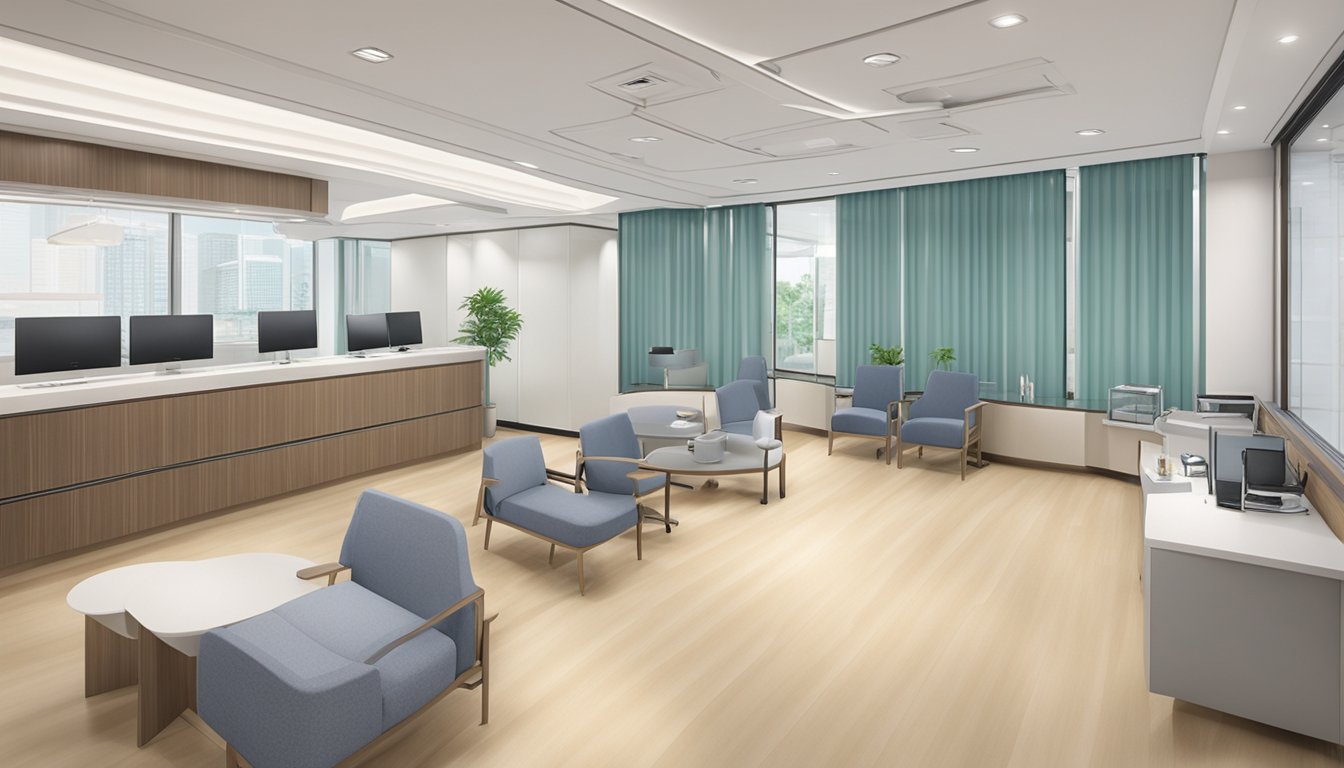 A modern, sleek cardiology clinic at Raffles Specialist Centre, with the name "Dr Philip Wong En Hou - Raffles Heart Centre" prominently displayed