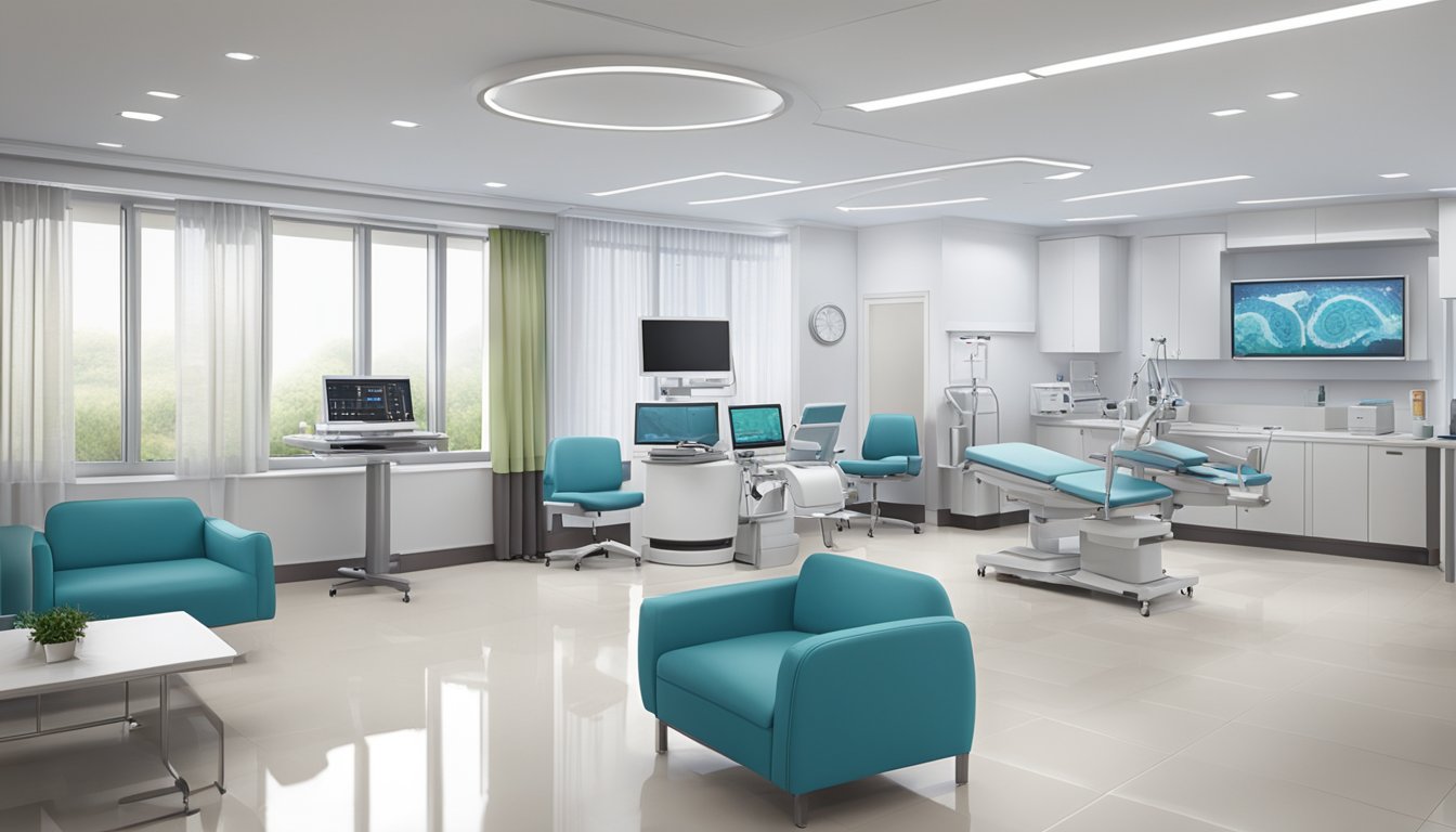 A modern, spacious cardiology clinic at Raffles Specialist Centre, featuring state-of-the-art equipment and a calming atmosphere