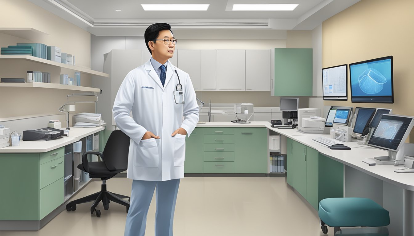A cardiologist at Raffles Heart Centre, Dr. Tan Sian-Tsung, in a modern medical office at Raffles Specialist Centre