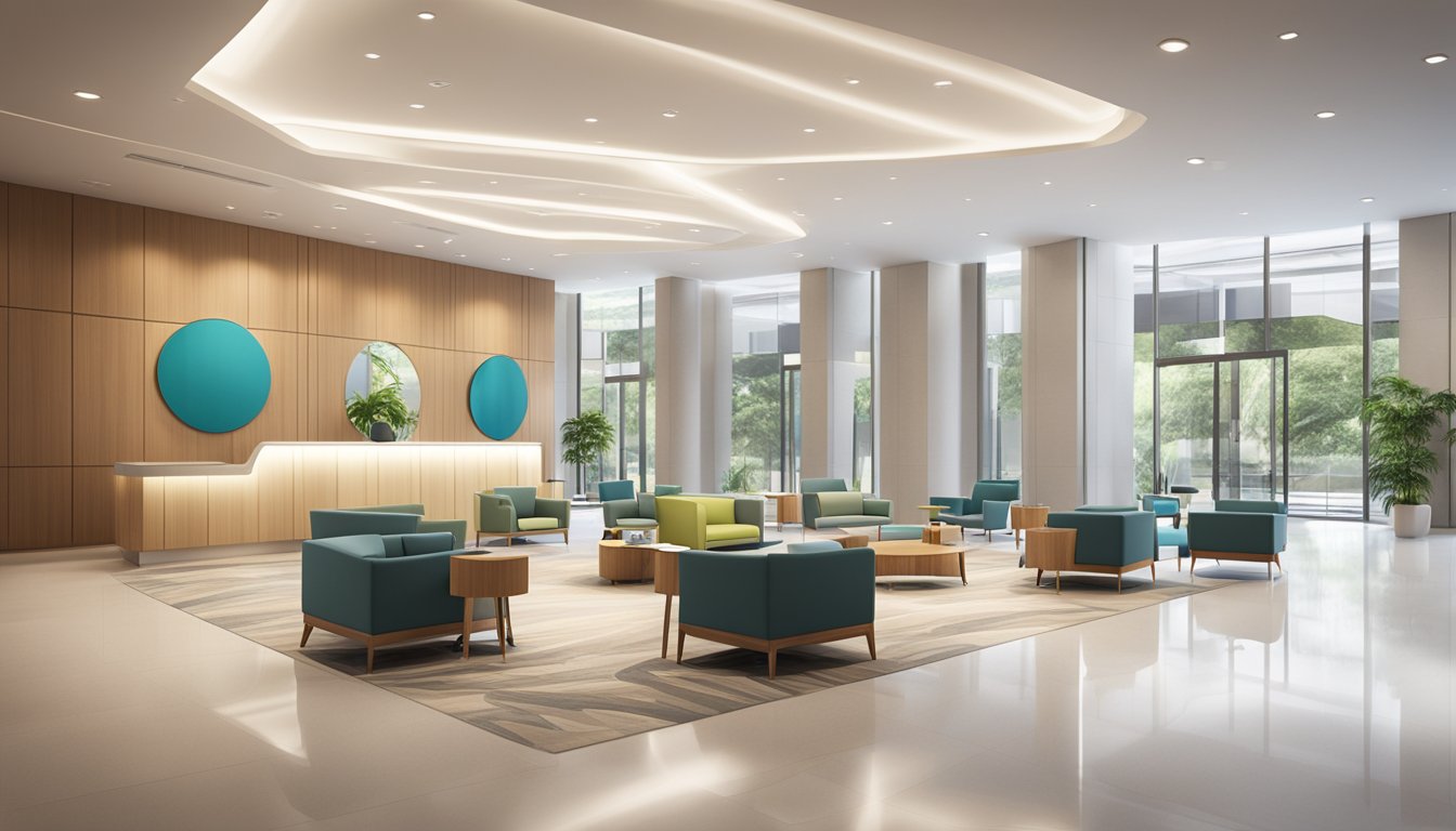 A modern, spacious lobby with comfortable seating, leading to state-of-the-art examination rooms and advanced medical equipment at Raffles Heart Centre