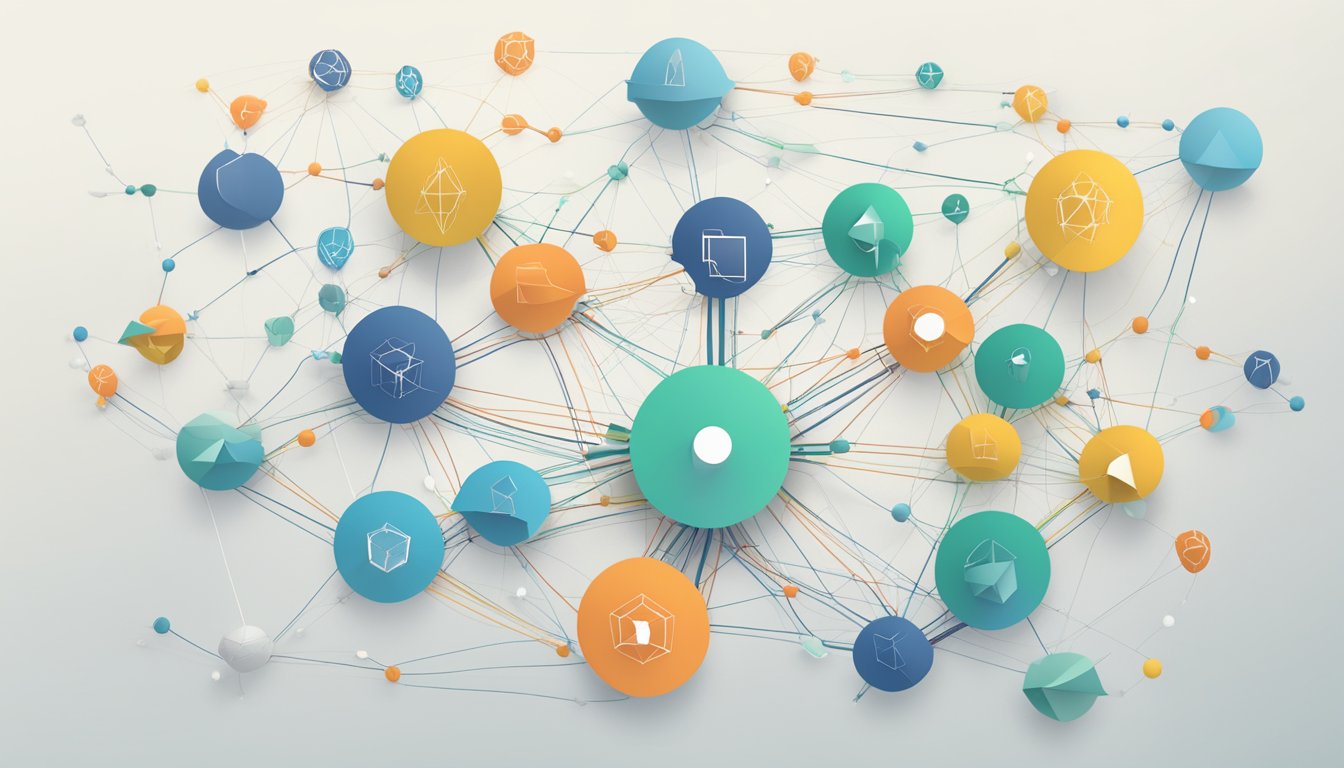 A web of interconnected nodes, representing various pages on a website, with arrows indicating the flow of internal links between them