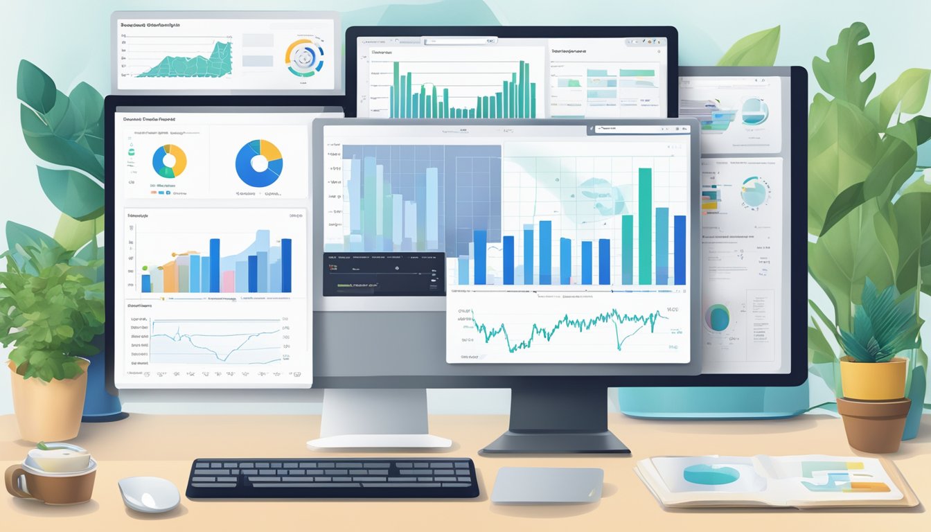 A computer screen displays 11 backlink checker tools, with various graphs and data visualizations showing the link profile analysis