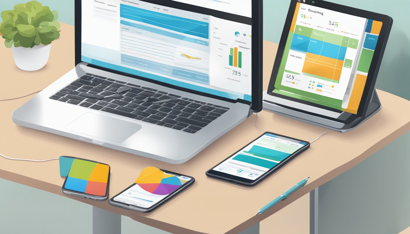 A split-screen showing a mobile and desktop device with SEO ranking comparison tools displayed on each screen.</p><p>The mobile screen shows a Moz 5 mobile ranking, while the desktop screen displays a Moz 5 desktop ranking