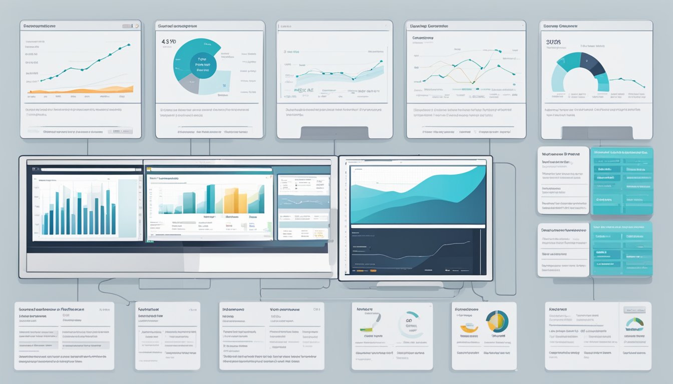 A computer screen split into six sections, each displaying a different website comparison tool.</p><p>Graphs and data are visible, showing performance metrics