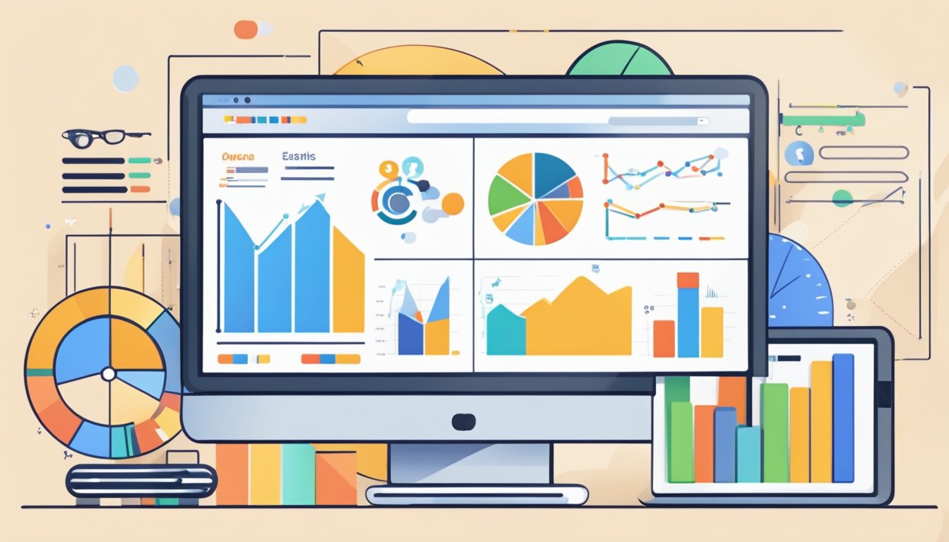 The marketplace SEO tools are displayed on a digital screen, with icons representing Amazon, eBay, and other platforms.</p><p>Graphs and data charts show performance metrics