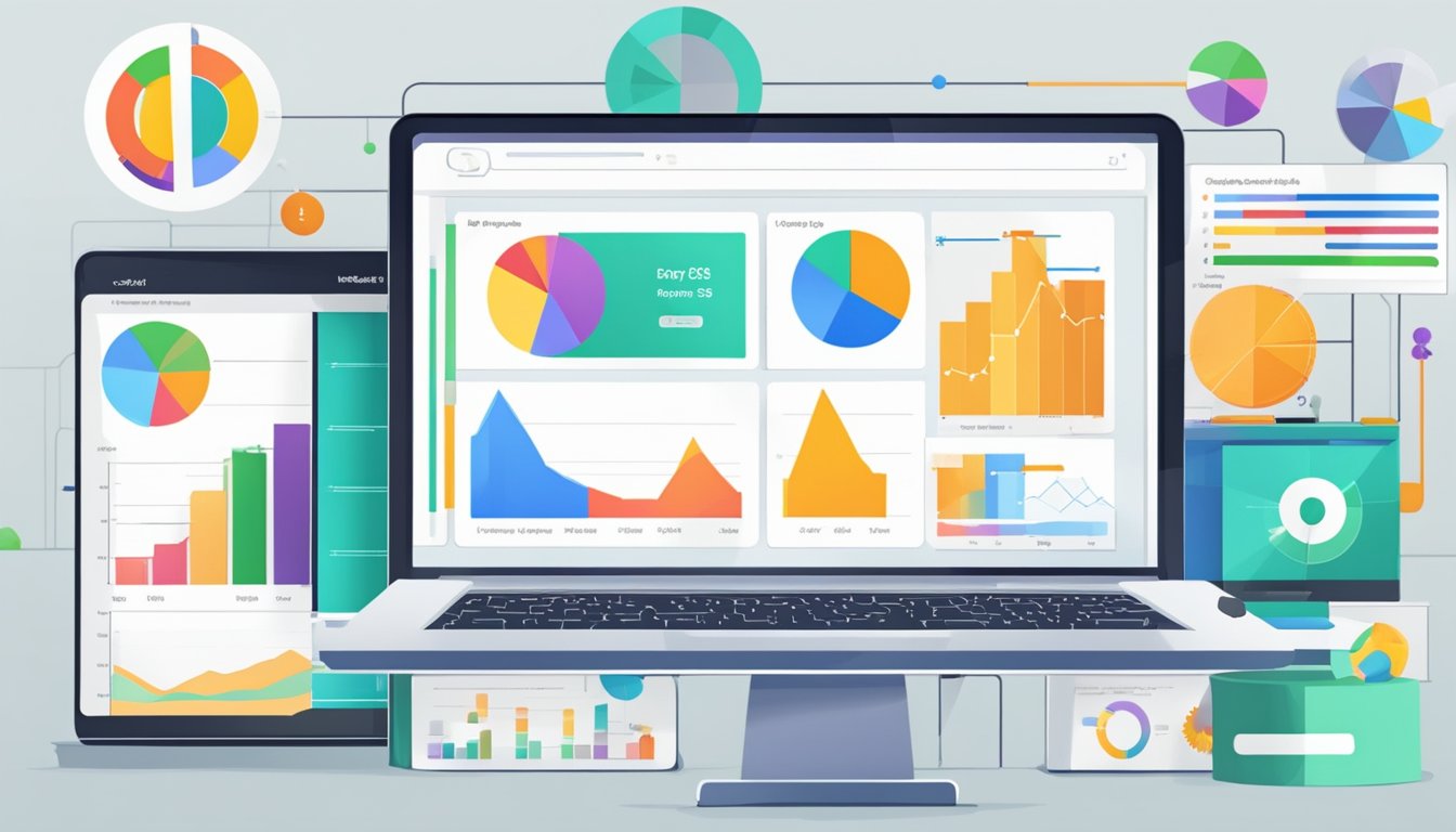 A computer screen displaying SellerApp's 8 Marketplace SEO Tools for Amazon, eBay, and Beyond, with colorful graphs and data charts