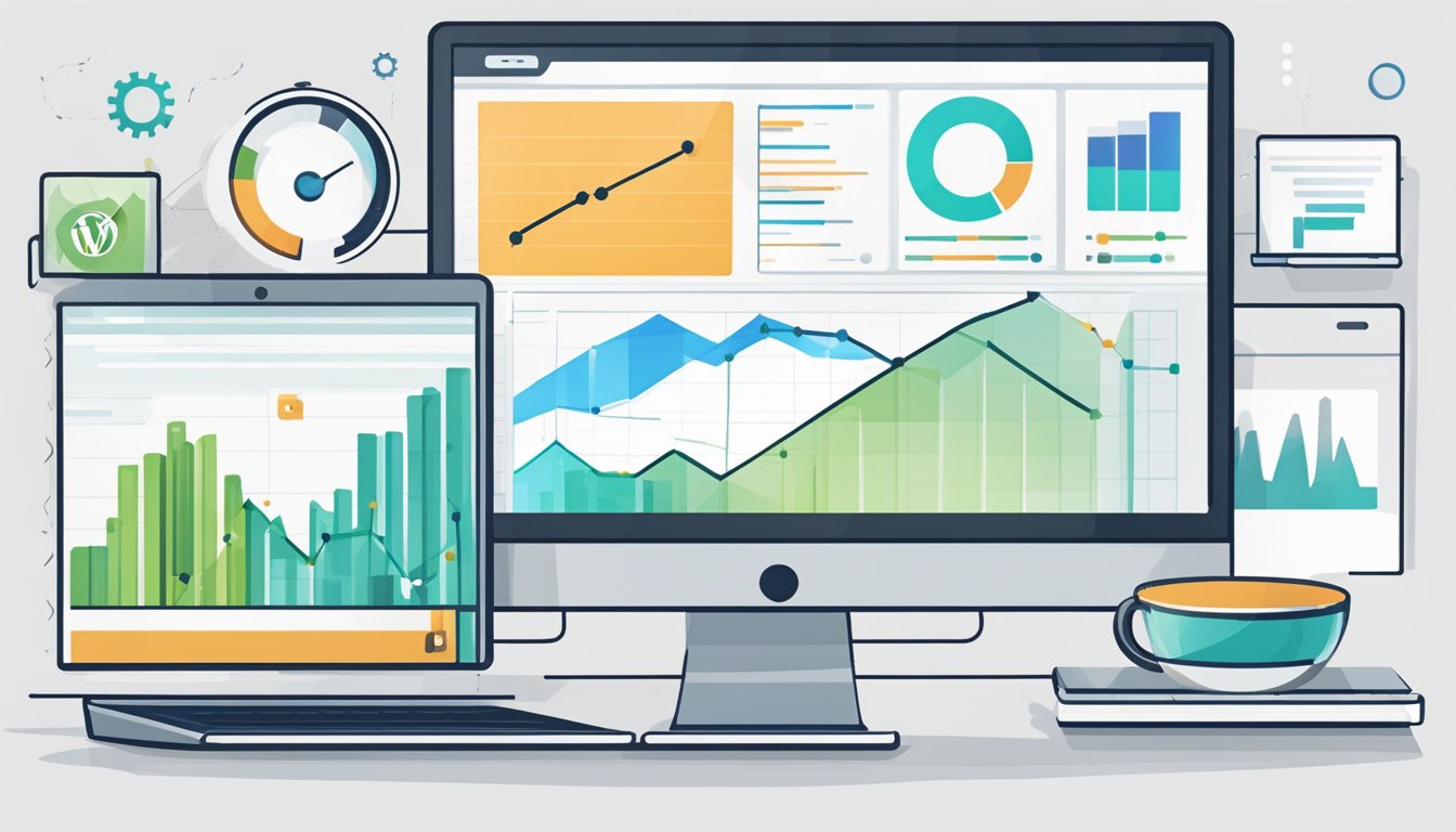 A computer screen displays 10 WordPress SEO plugins.</p><p>A cursor hovers over the "install" button, while a graph in the background shows increased website traffic