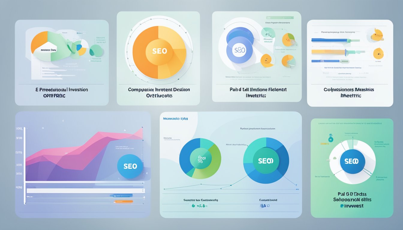 A series of 7 charts comparing different paid SEO options, with various metrics and data points to guide investment decisions