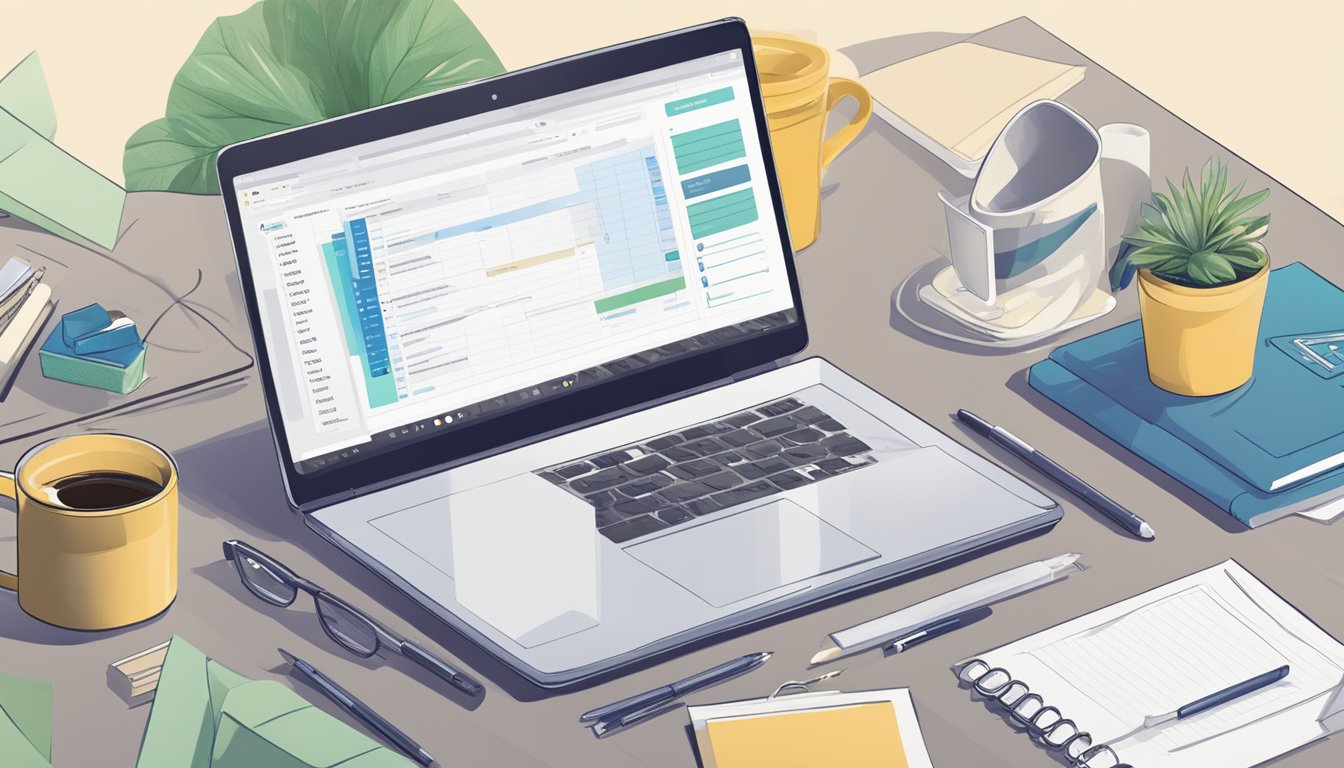 A laptop displaying Moz Keyword Explorer with a list of 9 essential tips, surrounded by a notepad, pen, and coffee mug