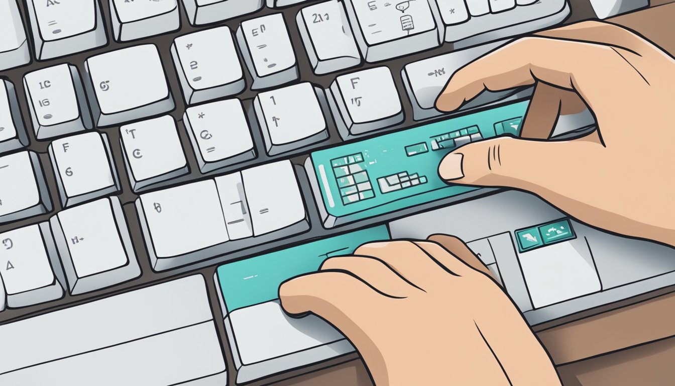 A computer screen displays "Optimize Existing Content: 5 Creative Uses for Answer The Public in Your SEO Strategy." A person's hand hovers over a keyboard, ready to type