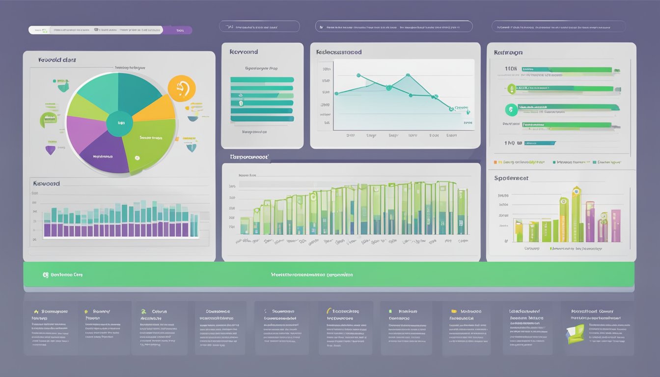 A computer screen displays SpyFu's keyword research tool, with 10 advantages listed.</p><p>Graphs and data visualizations show keyword performance and competition