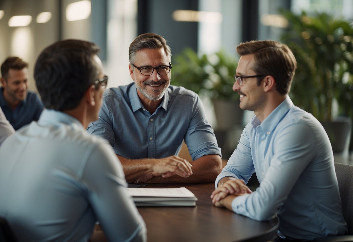 A group of people discussing environmental assurance and public market strategies, with a focus on innovation, education, and environmental criteria