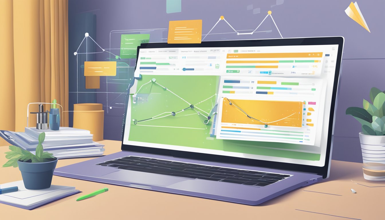 The scene shows a computer screen displaying a backlink analysis report with SpyFu's logo and 10 unique advantages highlighted