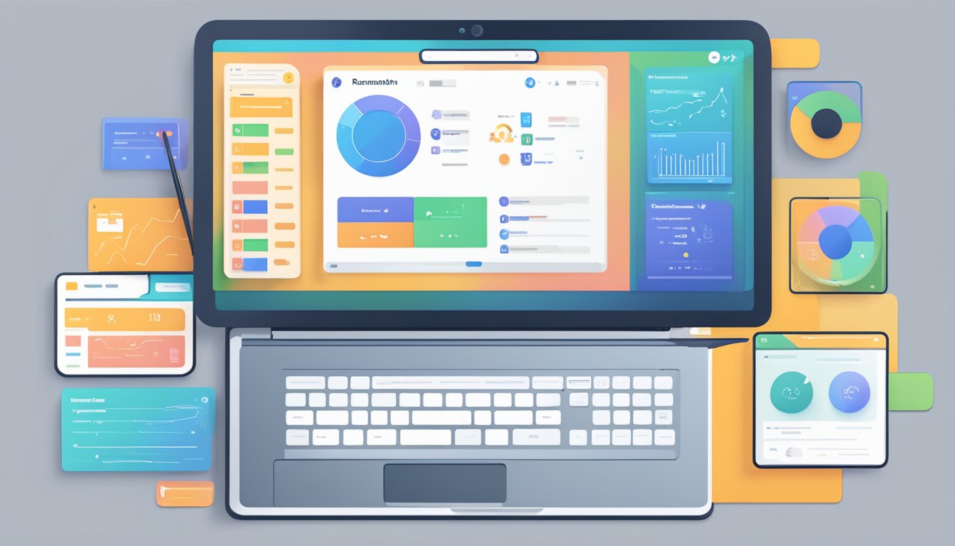 A laptop displaying RankMath's user interface with a clean and intuitive design.</p><p>A user interacts with the interface, easily navigating through various features and options