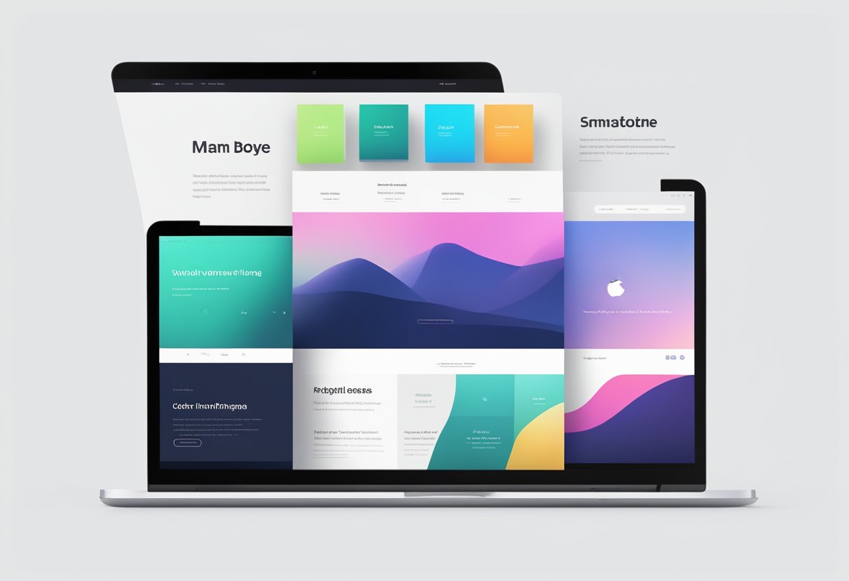 A sleek, minimalist website layout with crisp white backgrounds, bold typography, and high-quality product images reminiscent of Apple's design aesthetic