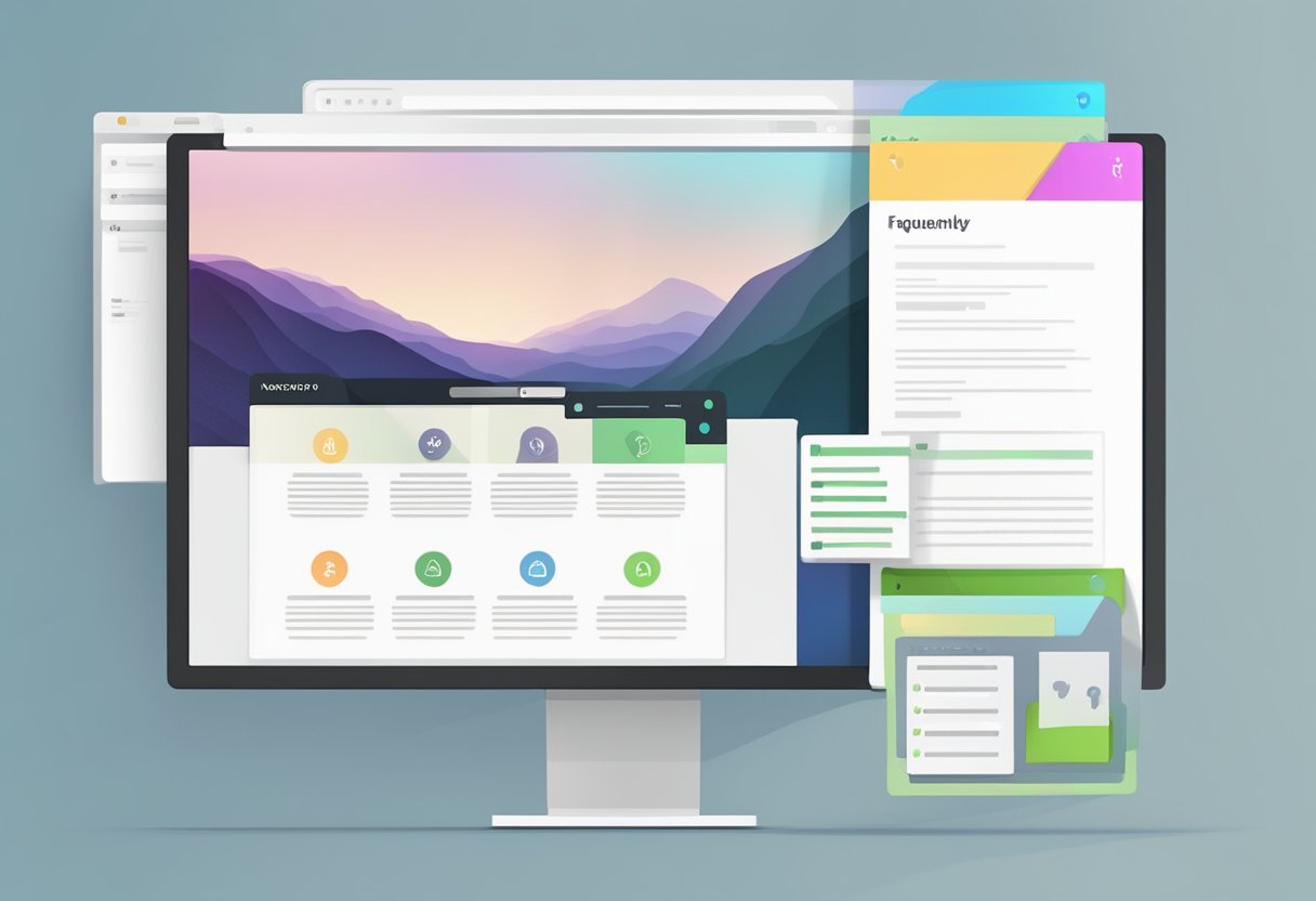 A computer screen displaying a sleek and modern website layout with a section labeled "Frequently Asked Questions" highlighted in the navigation bar