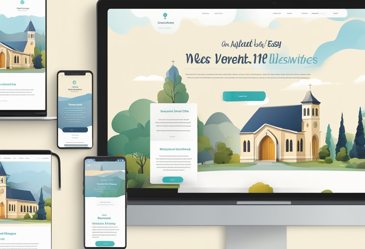 A church website displayed on a computer screen, with a clean and modern layout, featuring easy navigation and engaging visuals