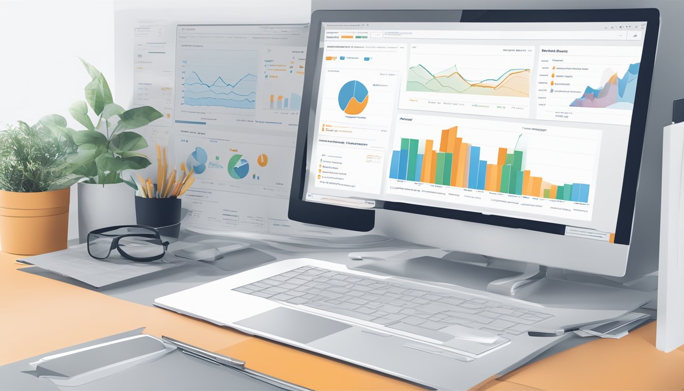 The SEMrush Site Audit review reveals a computer screen displaying a detailed analysis of website performance, with graphs and charts showing SEO data