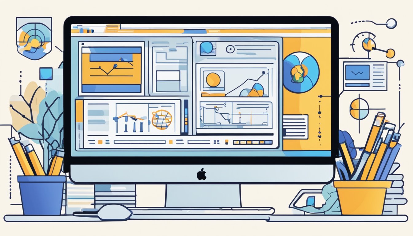 An illustrator could depict a computer screen displaying DeepCrawl's integration with various SEO tools and platforms, with data being analyzed and optimized for search engine performance