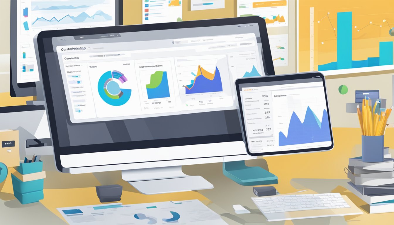 ContentKing is displayed on a computer screen, with data visualizations and website analytics.</p><p>The user is analyzing SEO performance and making adjustments