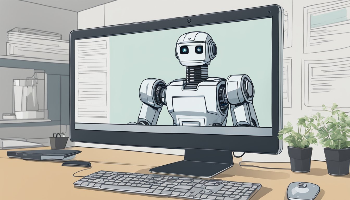 A robot analyzing a review of itself on a computer screen