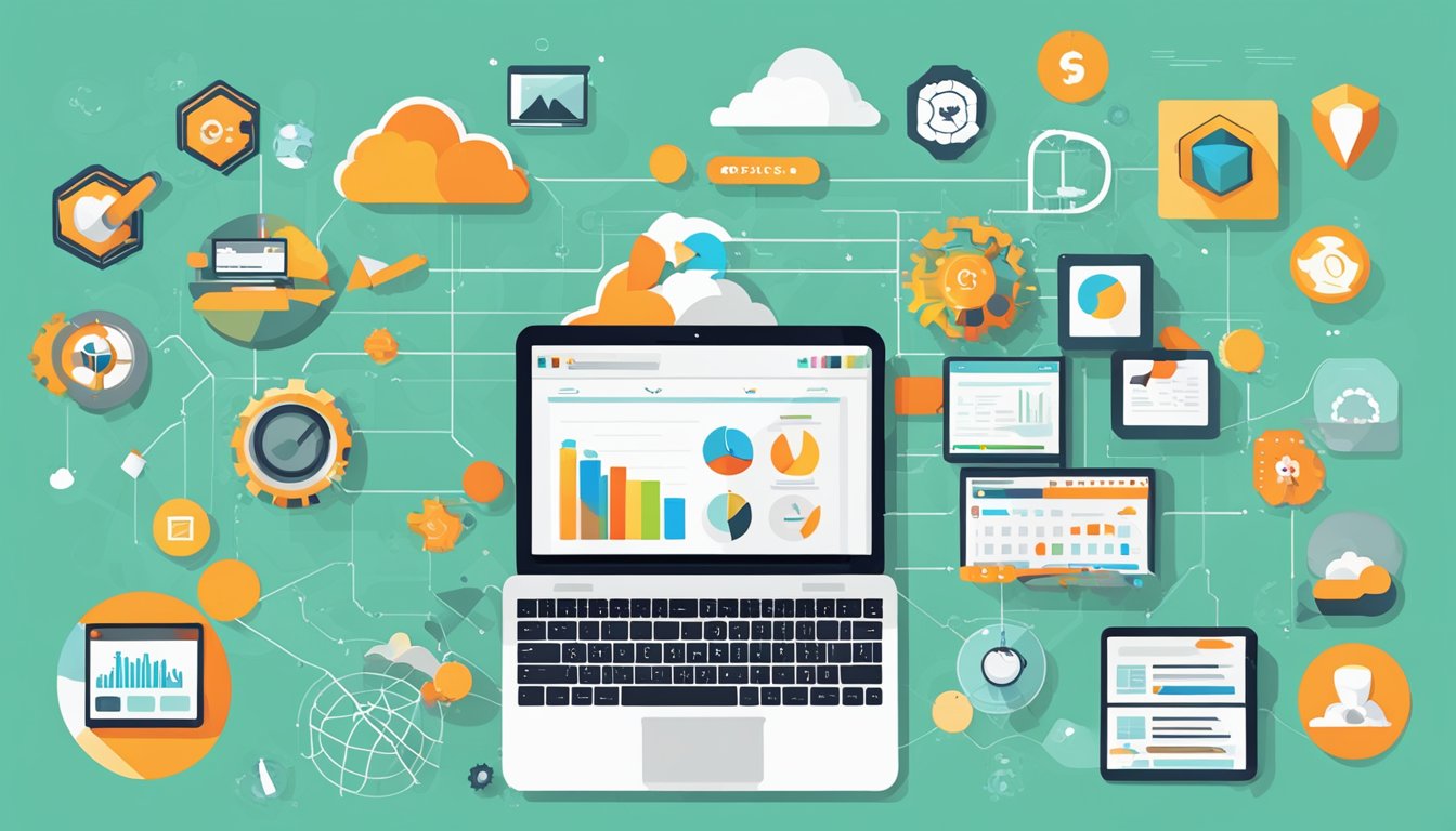 The SEMrush logo is surrounded by icons representing various features and services, such as keyword research, domain analysis, and site audit.</p><p>A graph in the background shows data trends