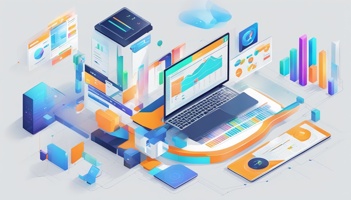 The SEMrush 2024 review shows a futuristic interface with advanced analytics and data visualization, reflecting cutting-edge technology and innovation in digital marketing