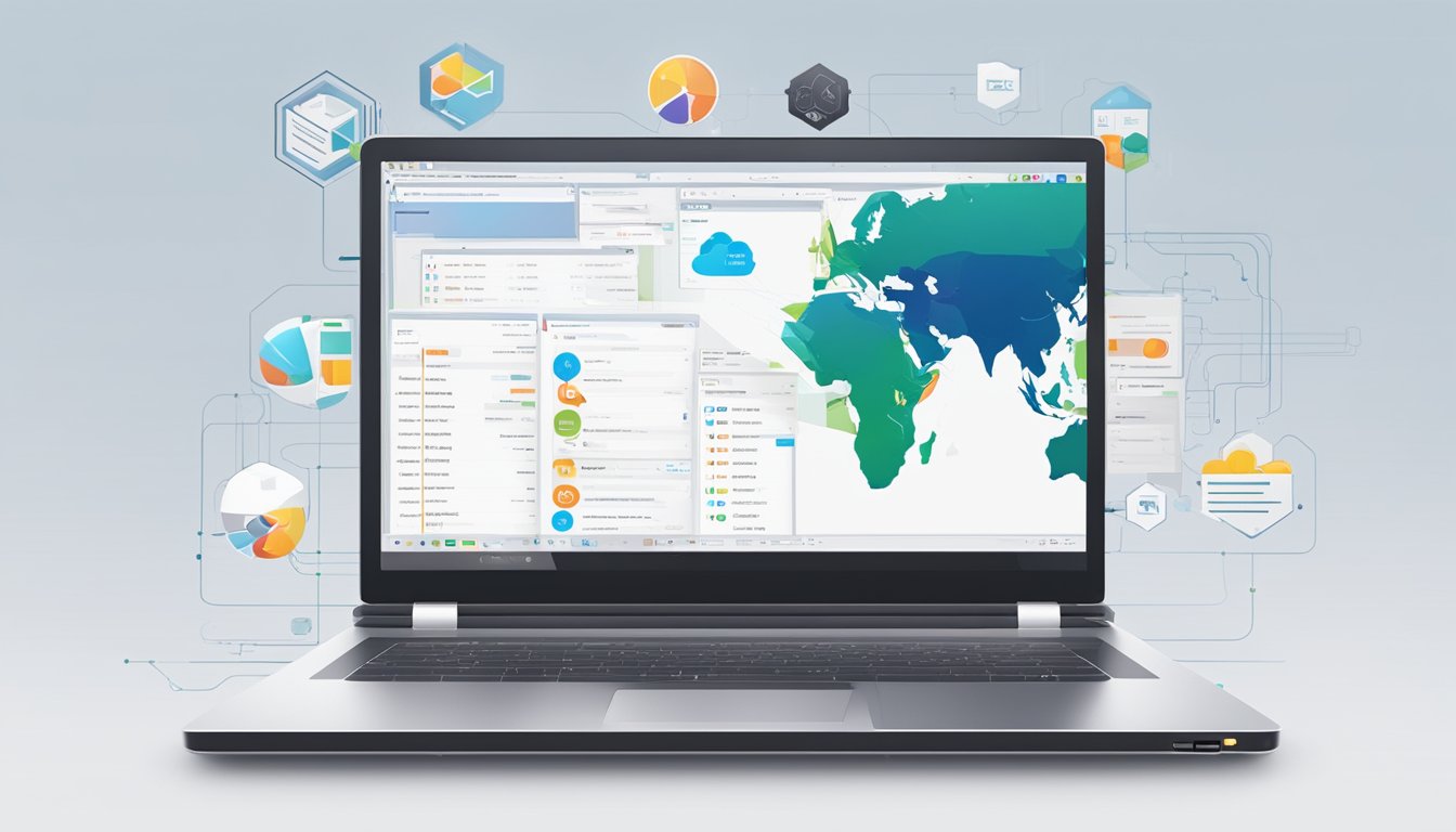 A laptop displaying Owletter's interface while connected to various other software systems for compatibility and integration review