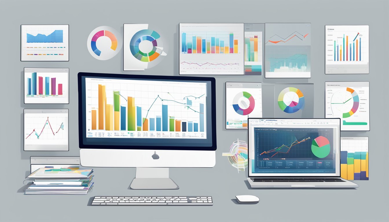 Multiple charts and graphs displayed on a computer screen, with a Databox logo in the corner