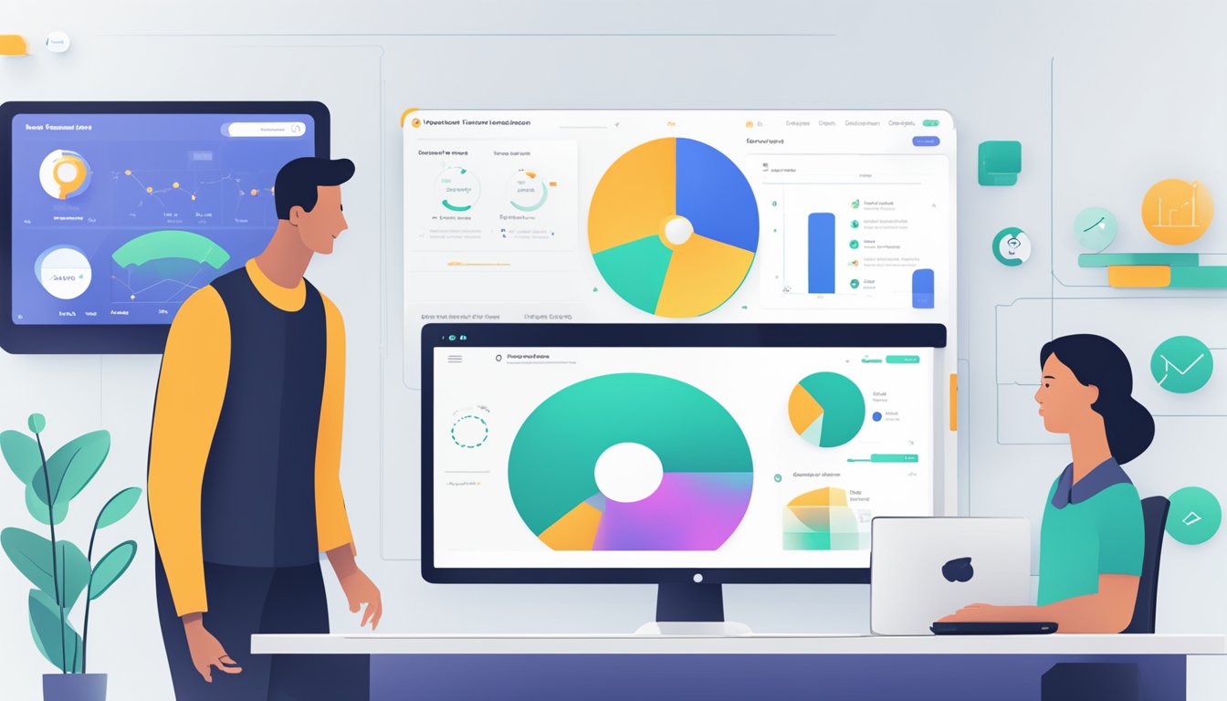 A user interacts with Swydo's interface, while a support team member provides assistance via chat.</p><p>Data visualizations and performance metrics are displayed on the screen