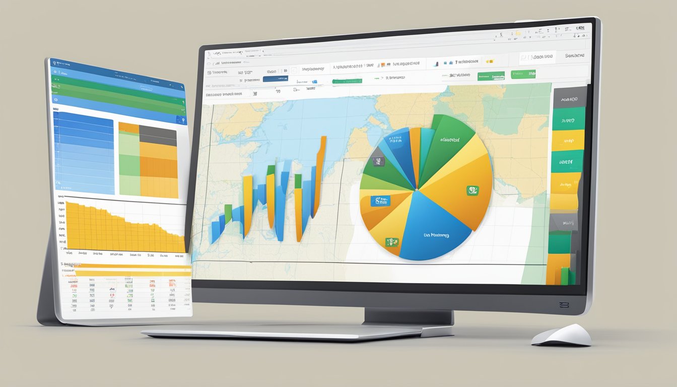 Local Viking logo displayed on a computer screen with charts and data showing positive reviews and ratings