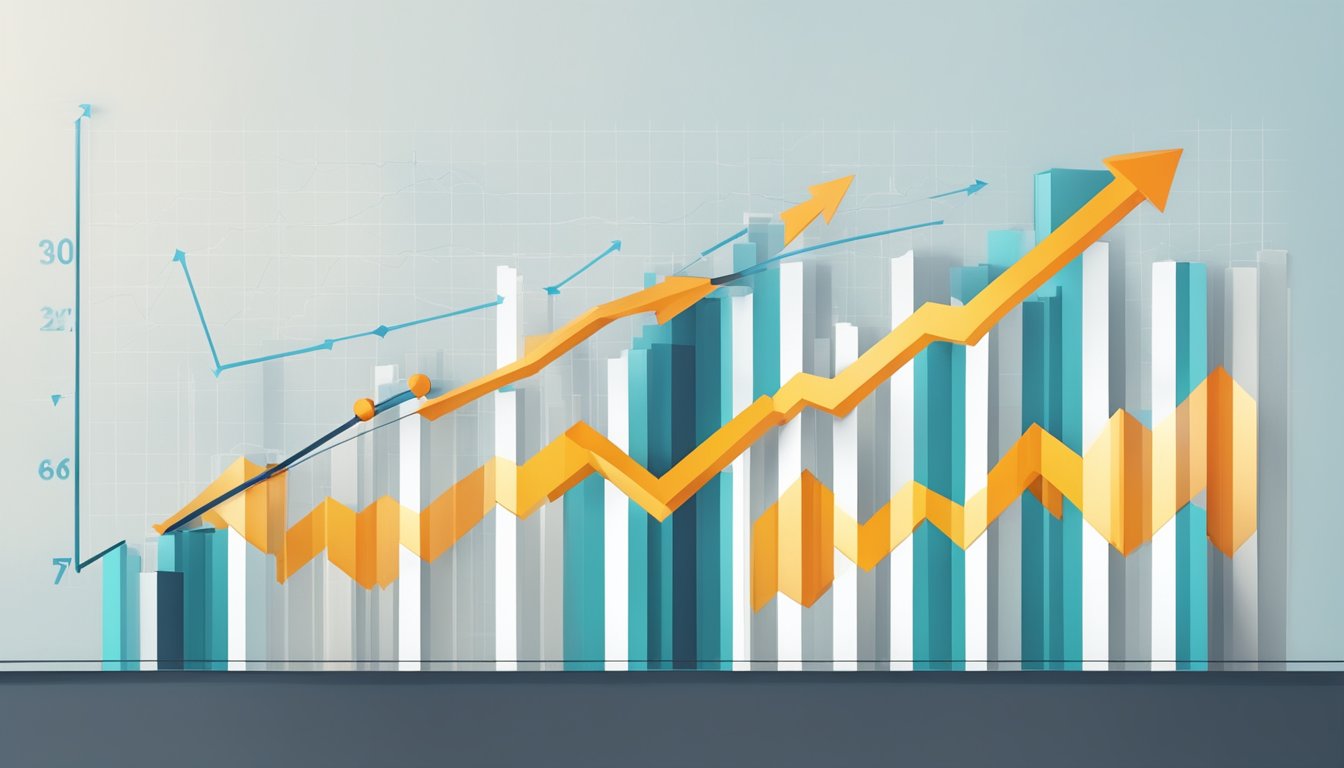 A graph showing an upward trend, with arrows pointing upwards and a bar chart indicating increasing sales and growth for Sellzone