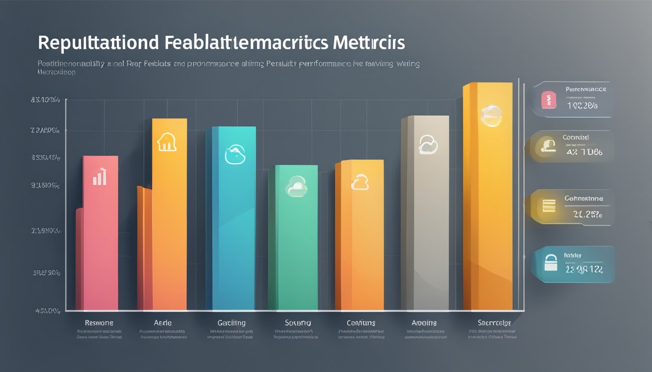 A chart showing an upward trend for Reputation.com's performance and reliability metrics, with positive feedback and ratings displayed prominently