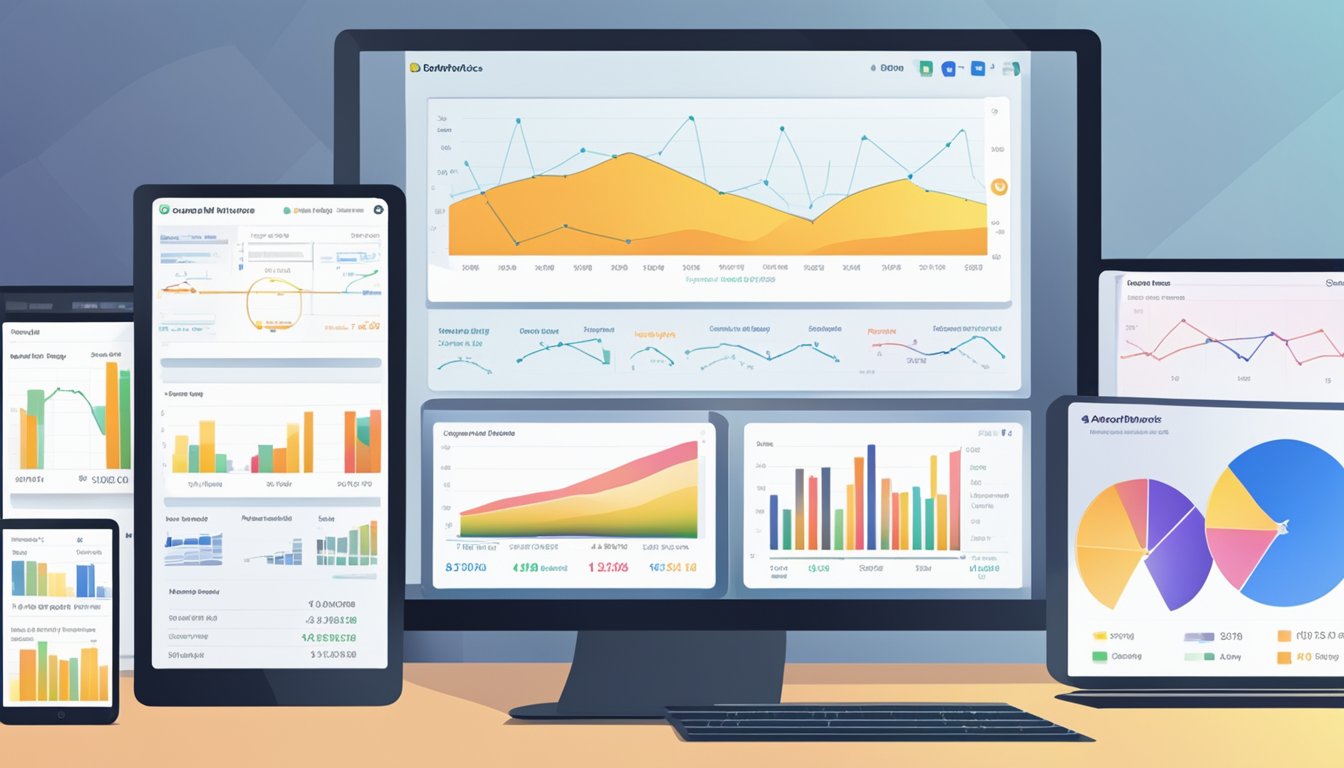 A computer screen displaying graphs and charts of data performance metrics for DataFeedWatch