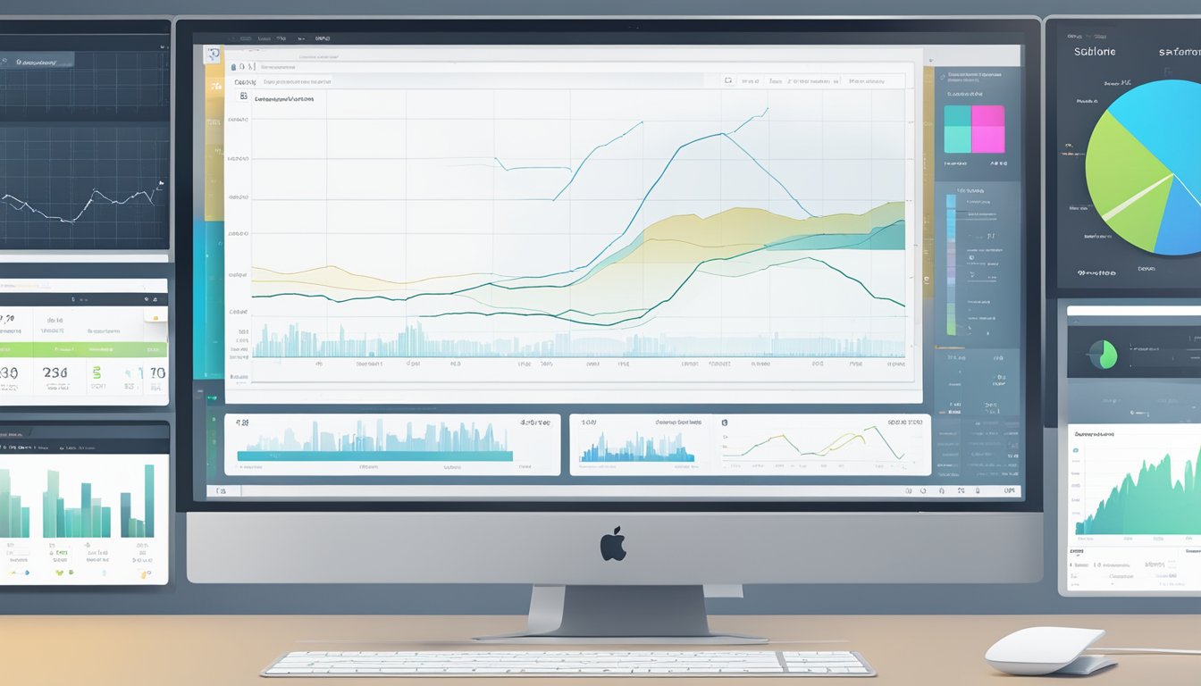 A computer screen displaying the Sellics platform, with a cursor navigating through the interface.</p><p>Charts and graphs show performance metrics