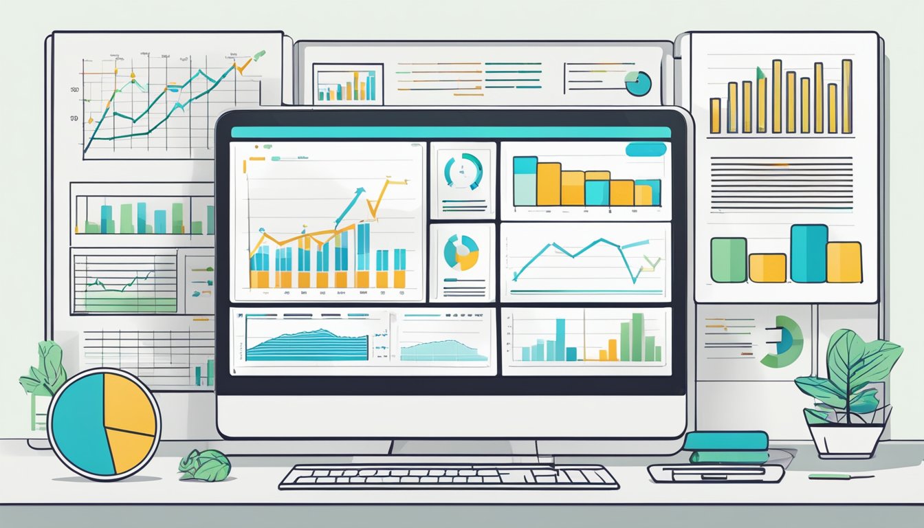 A computer screen displaying a positive review of Sales Layer, surrounded by charts and graphs indicating success and growth