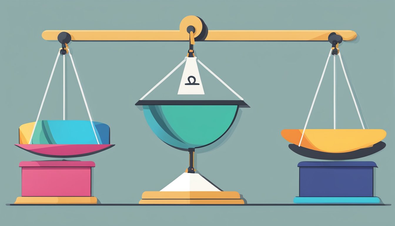 A scale with "Pros" on one side and "Cons" on the other, with items tipping the balance towards "Pros" and "Cons" respectively